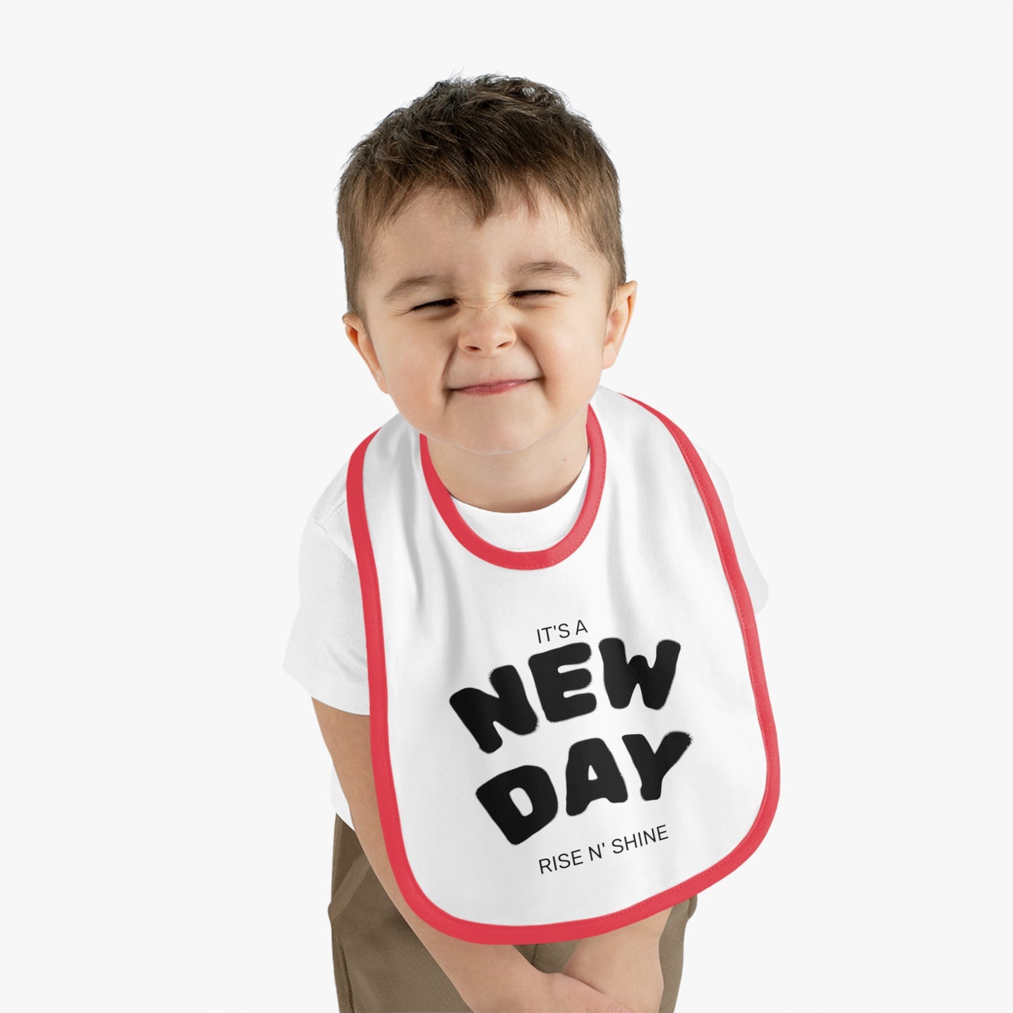 New Day Baby Bib - Contrast Trim, Cute Gift for Infants