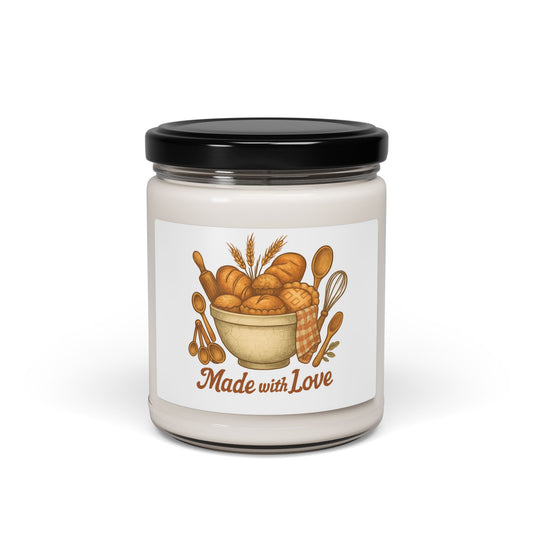 Made with Love Soy Candle — 9oz Bakery Scented Jar (Warm Vanilla & Baked Bread)