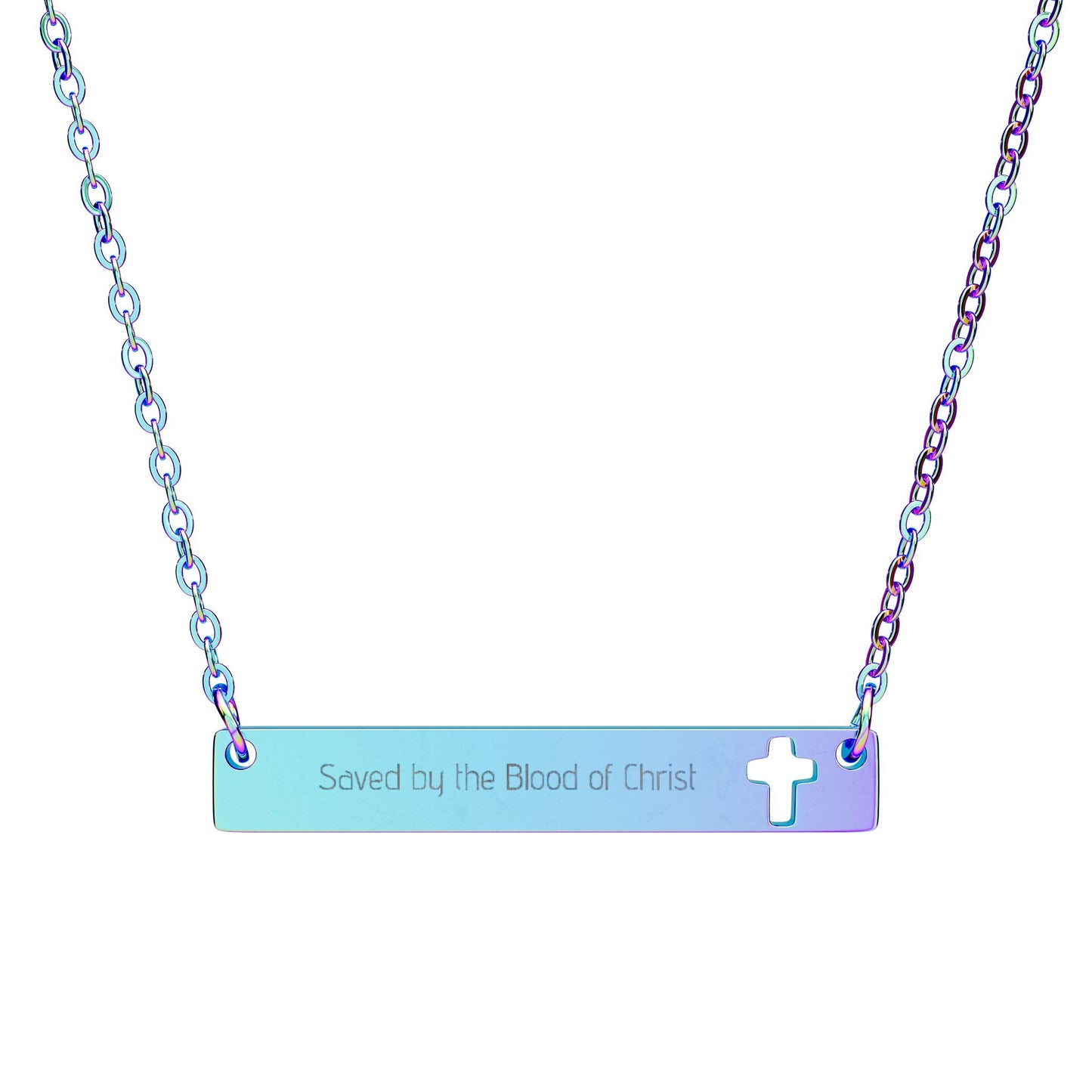 Engravable Cutout Cross Bar Necklace — Personalized Religious Pendant