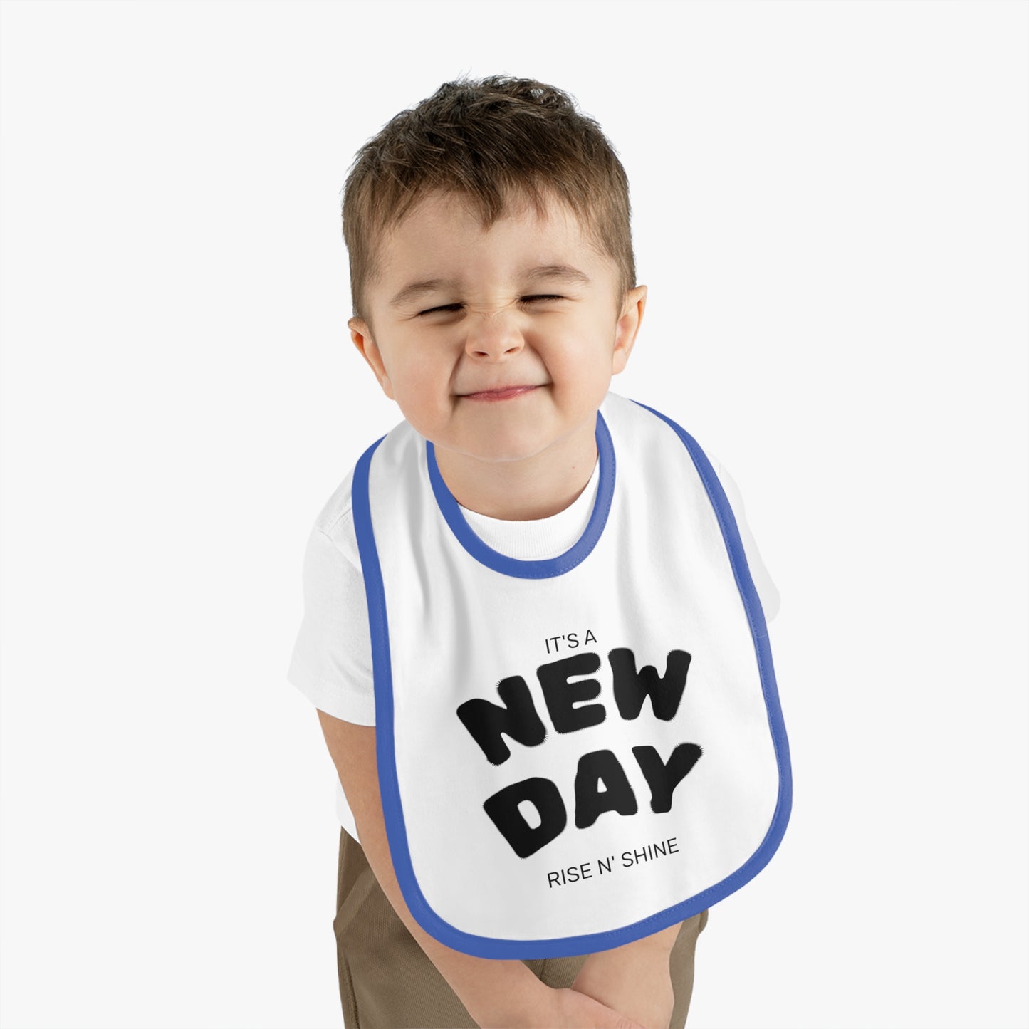 New Day Baby Bib - Contrast Trim, Cute Gift for Infants