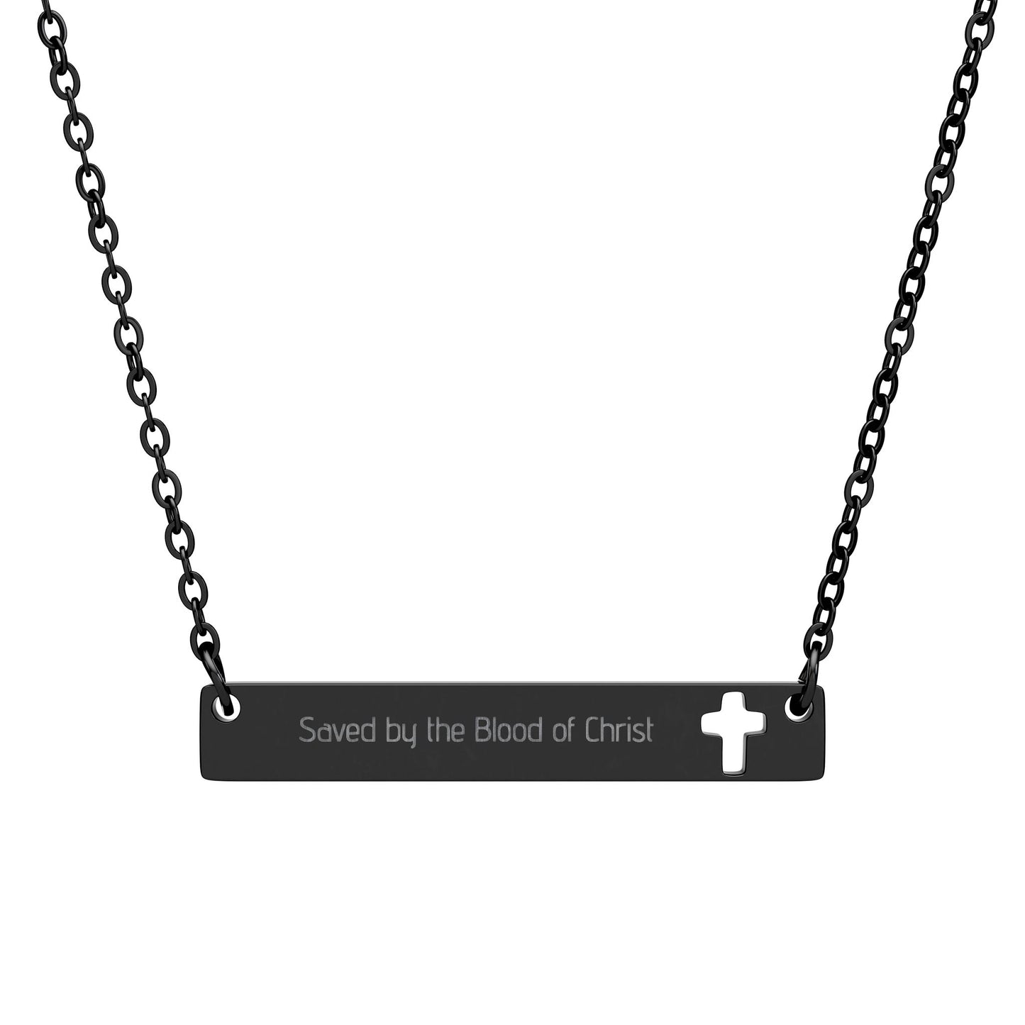 Engravable Cutout Cross Bar Necklace — Personalized Religious Pendant