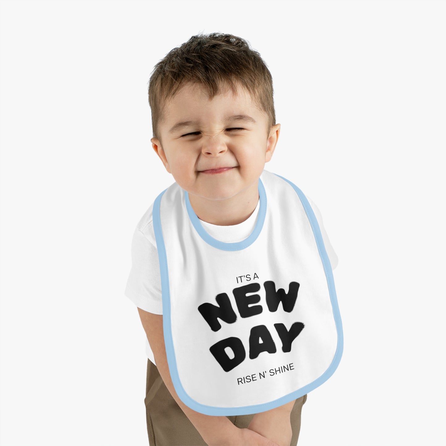 New Day Baby Bib - Contrast Trim, Cute Gift for Infants