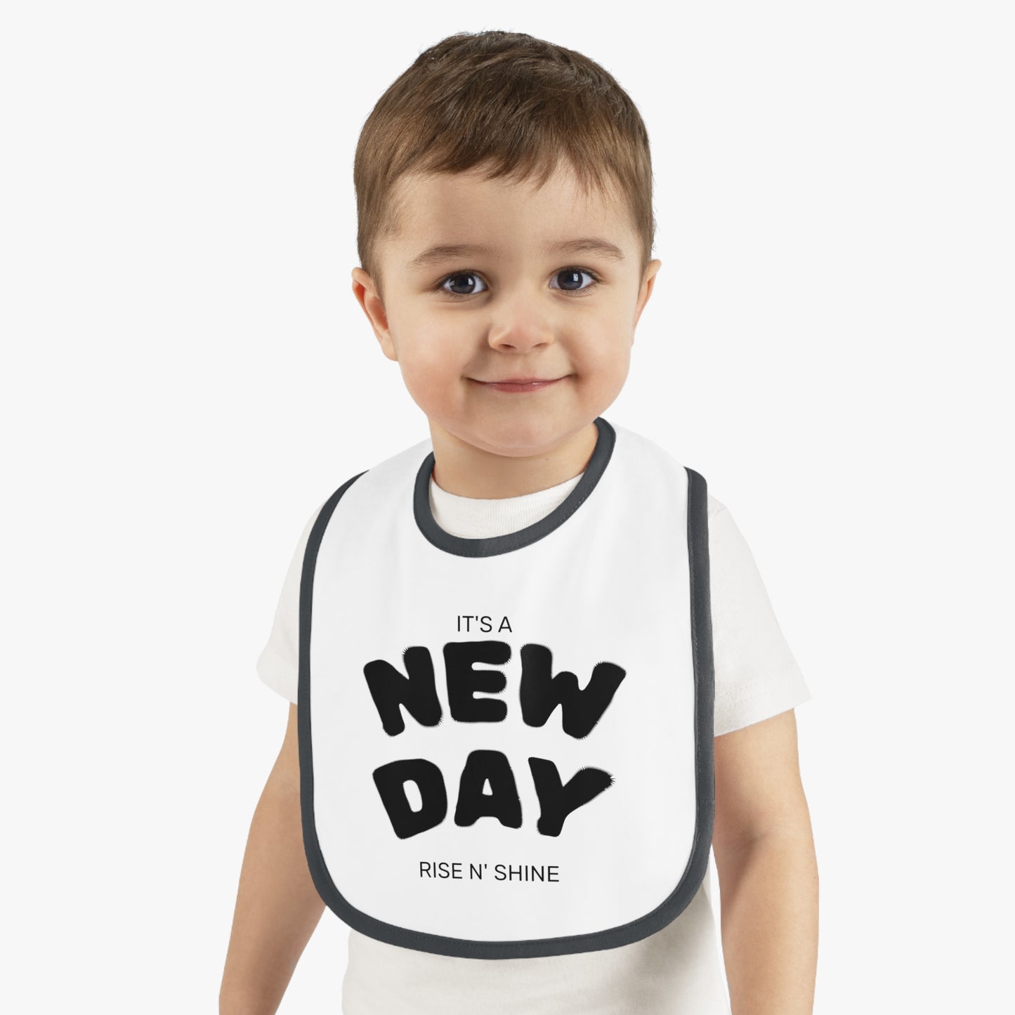 New Day Baby Bib - Contrast Trim, Cute Gift for Infants