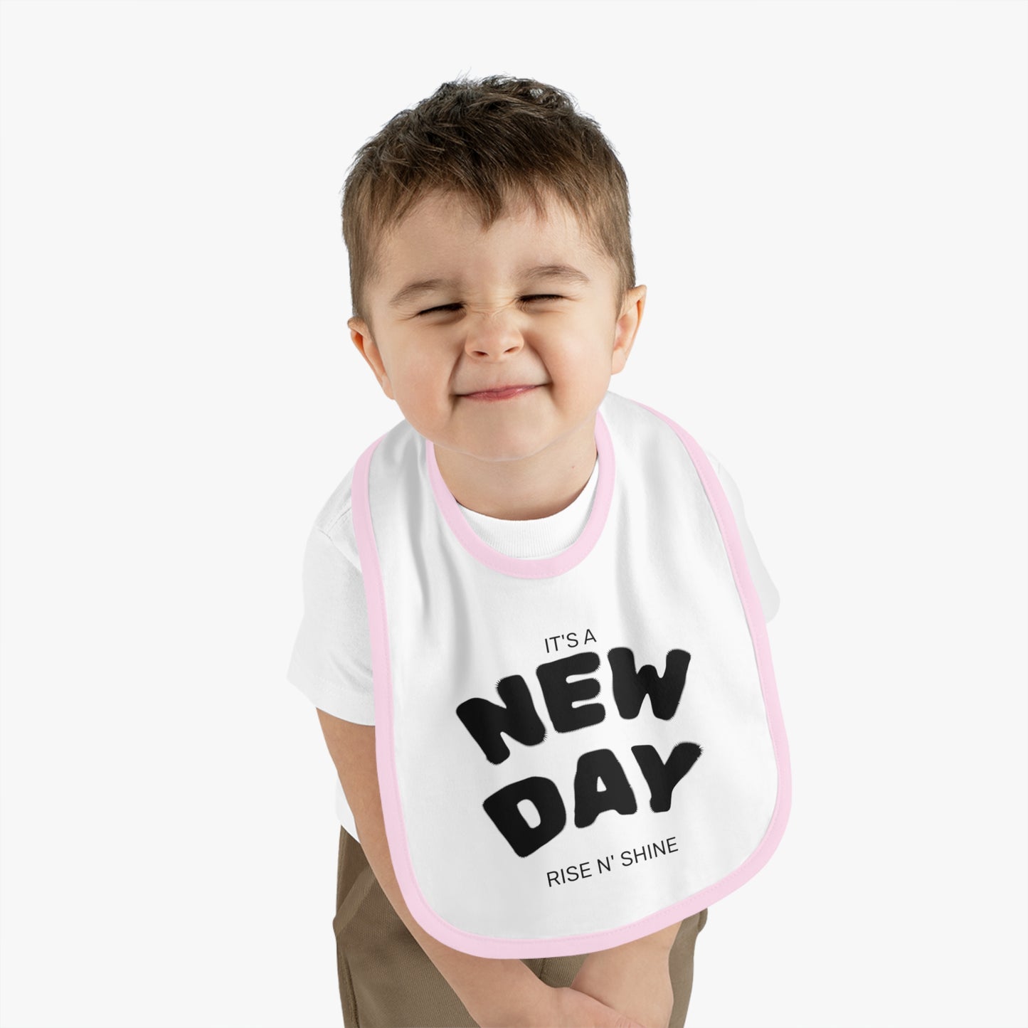 New Day Baby Bib - Contrast Trim, Cute Gift for Infants